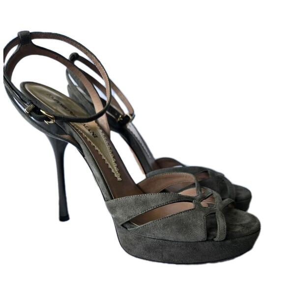 Emporio Armani Womens Size 7.5 Olive Green Suede Stiletto 5" Heels Wedding 38.5 - Picture 1 of 11